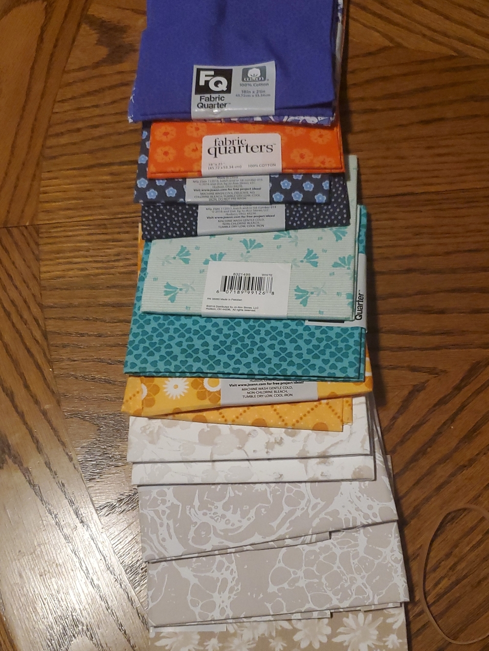 Lot Of 15 Fabric Quarters  - Assorted Teal, Orange, Purple, Yellow, Gray